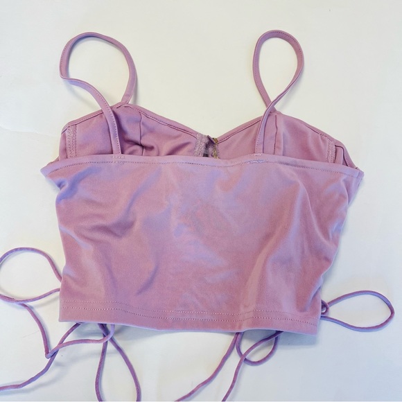 Purple/Gold Lace Up Side Cropped Floral Top - Picture 4 of 7